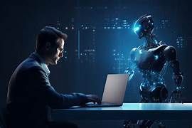 futuristic atmosphere of collaboration between human intelligence and advanced AI.