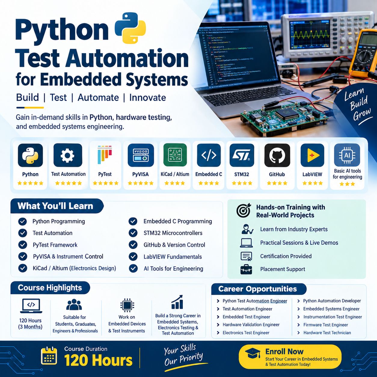 The Python-Based Test Automation for Embedded Systems course is designed for students, graduates, an